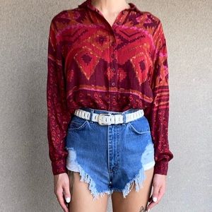Vintage red western print button up